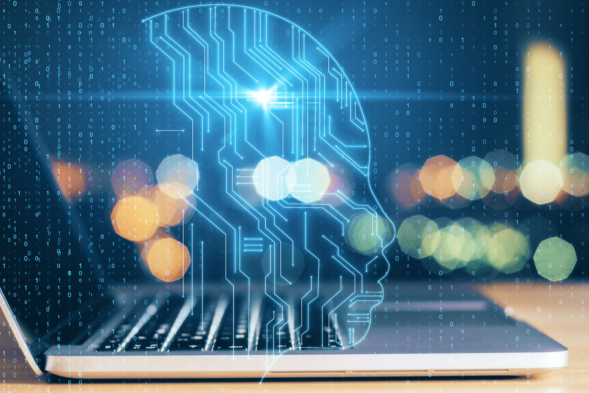 Laptop mit digitaler KI-Schnittstelle für Microsoft 365